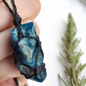 Raw Apatite Stone wrapped necklace